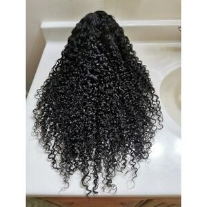 High Quality Natural Black Kinky Curly Human Hair Glueless Lace Closure Wig 24"